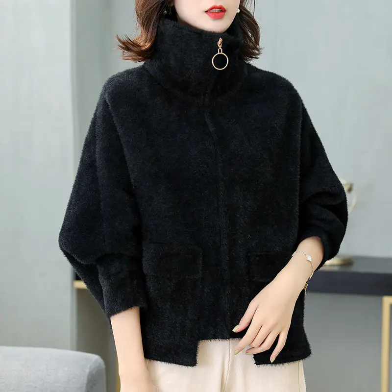 Parkas Women's Outdoors Coats 2022 Winter Faux Fur Imitation Mink Bat Sleeve Splicing Irregular Cardigan Casual Jackets Woman