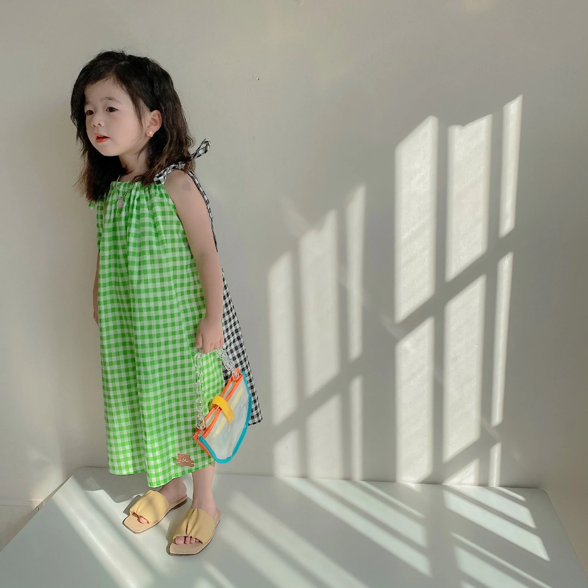 

Children'S Clothing 2022 Summer Girls' Front And Back Contrast Color Plaid Skirt Children'S Baby Children'S Beach Suspender Skir