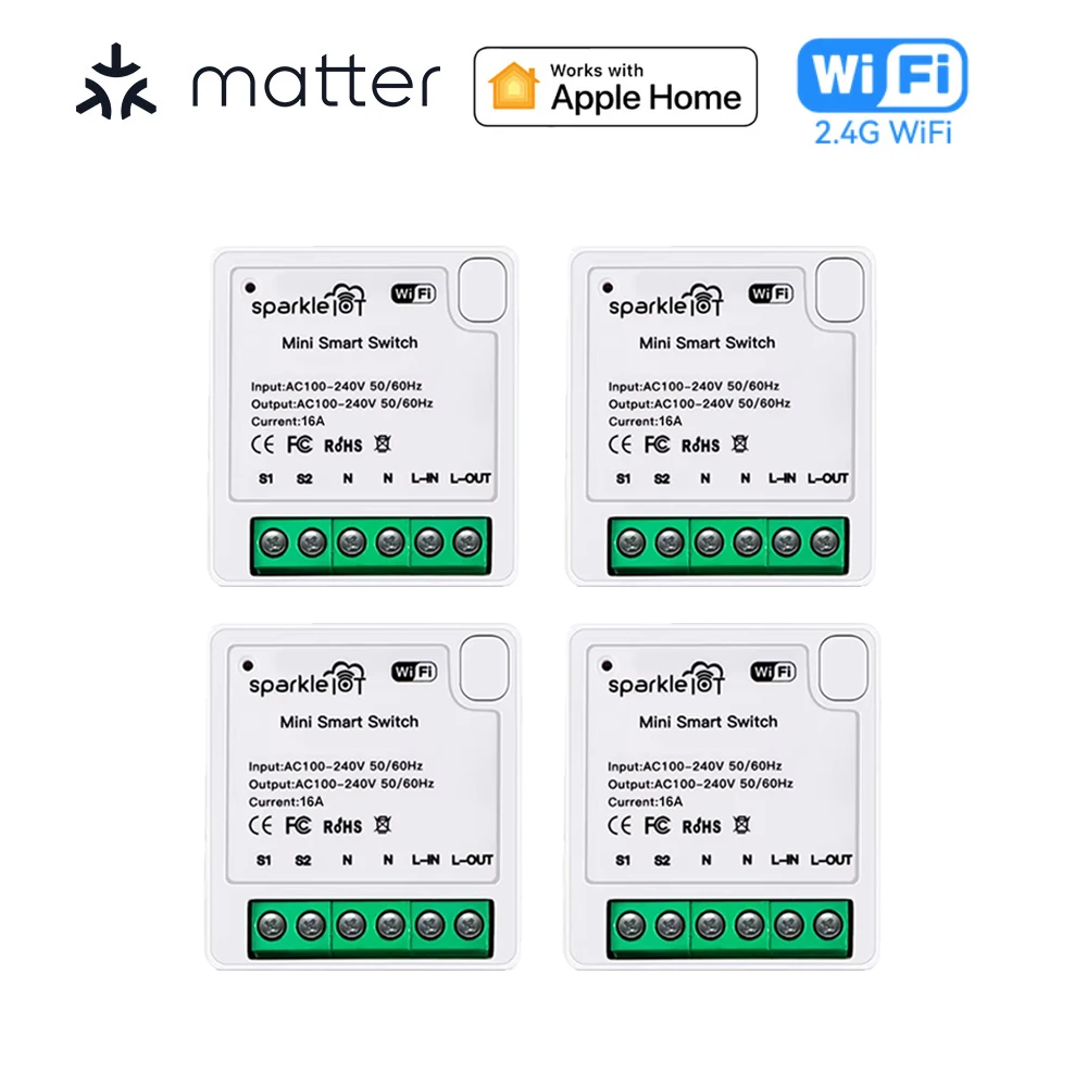 

Matter Homekit Wi-Fi умный выключатель света 2-стороннее управление релейный модуль 16А мини умный выключатель поддерживает SmartThings Alexa Google Home