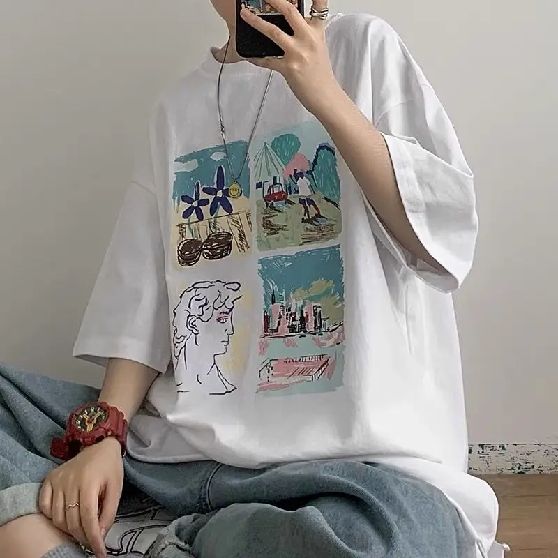 

Уличный Топ Harajuku Y2k, Женская милая мультяшная комиксная Повседневная модная японская футболка с надписью для девушек, трендовая женская фут...