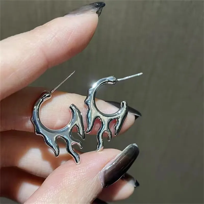 

2023 Punk Y2K Flame Earrings For Lovers Women Men Hip Hop Hoop Earrings Aesthetic Fashion Jewelry Party Gift Wholesale