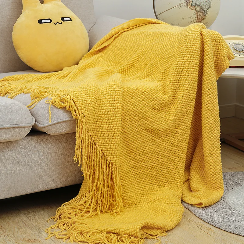 

Europe Style Faux Cashmere Knitted Blanket Bedspread Embossed Towel Sofa Decorate Throw Comfy Acrylic Bedsheet