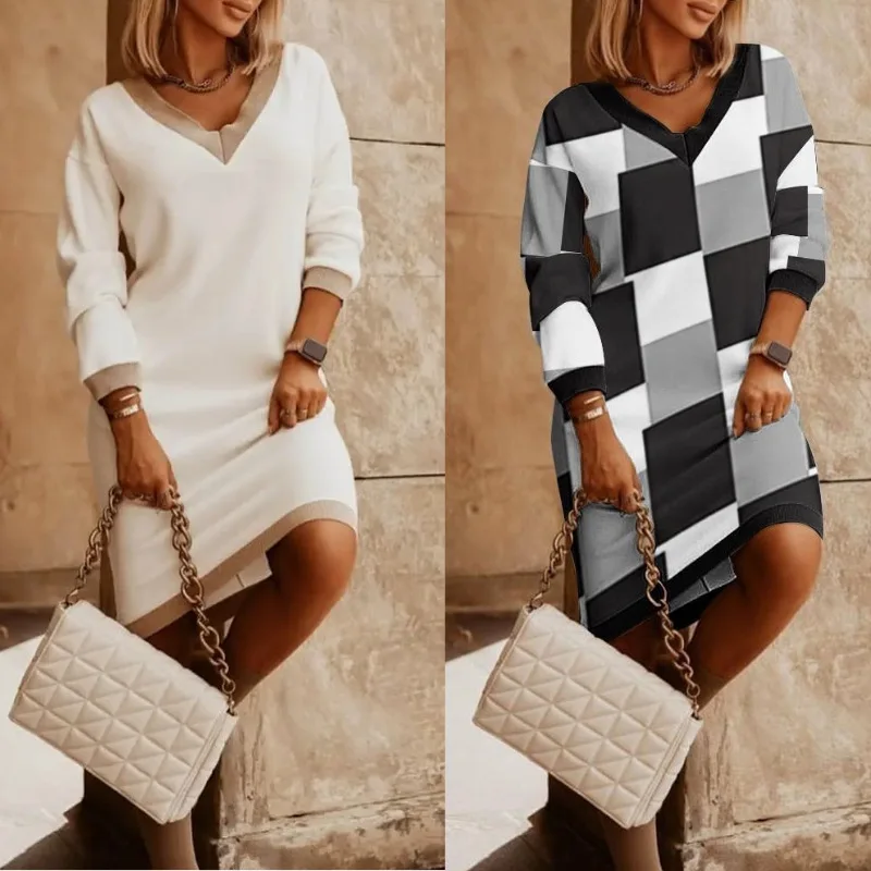 

Клетчатое ретро-платье, женское Повседневное платье, Осенние вечерние платья с длинным рукавом и круглым вырезом для женщин, vestidos elegantes para ...