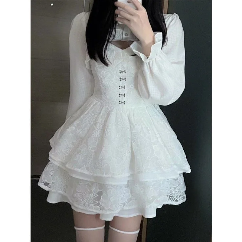 

Острый Женский костюм для девушек, элегантный осенний комплект из двух предметов с топом с длинным рукавом, кружевные милые крутые шорты с высокой талией в Корейском стиле