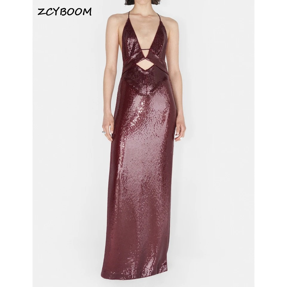 

Charming Burgundy V-Neck Sequin Sleeveless Evening Dresses 2023 Straight Floor Length Side Slit Zipper Custom Made Formal Gown