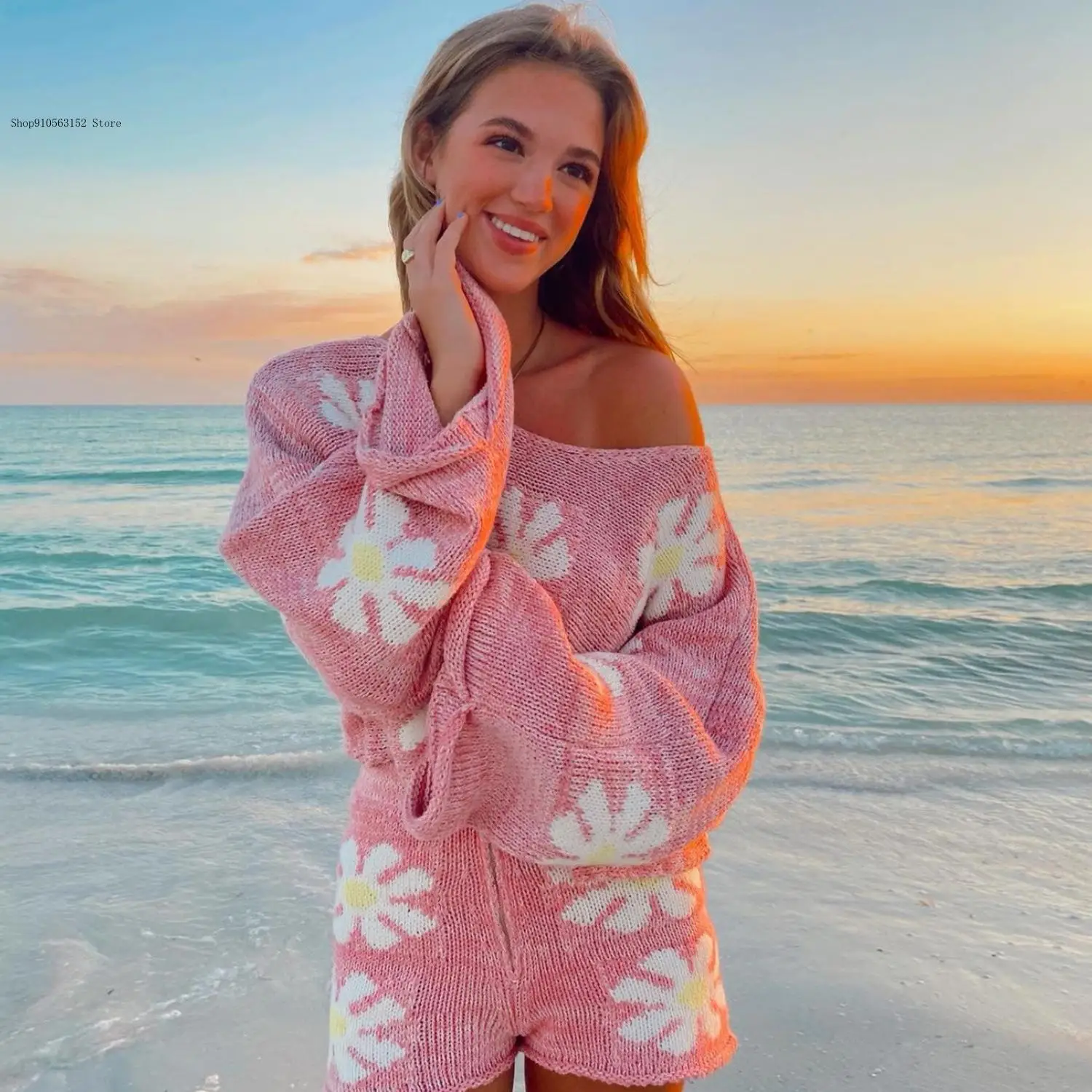 EU SZIE осенние и зимние повседневные цветные свитеры-шорты с цветами для женщин