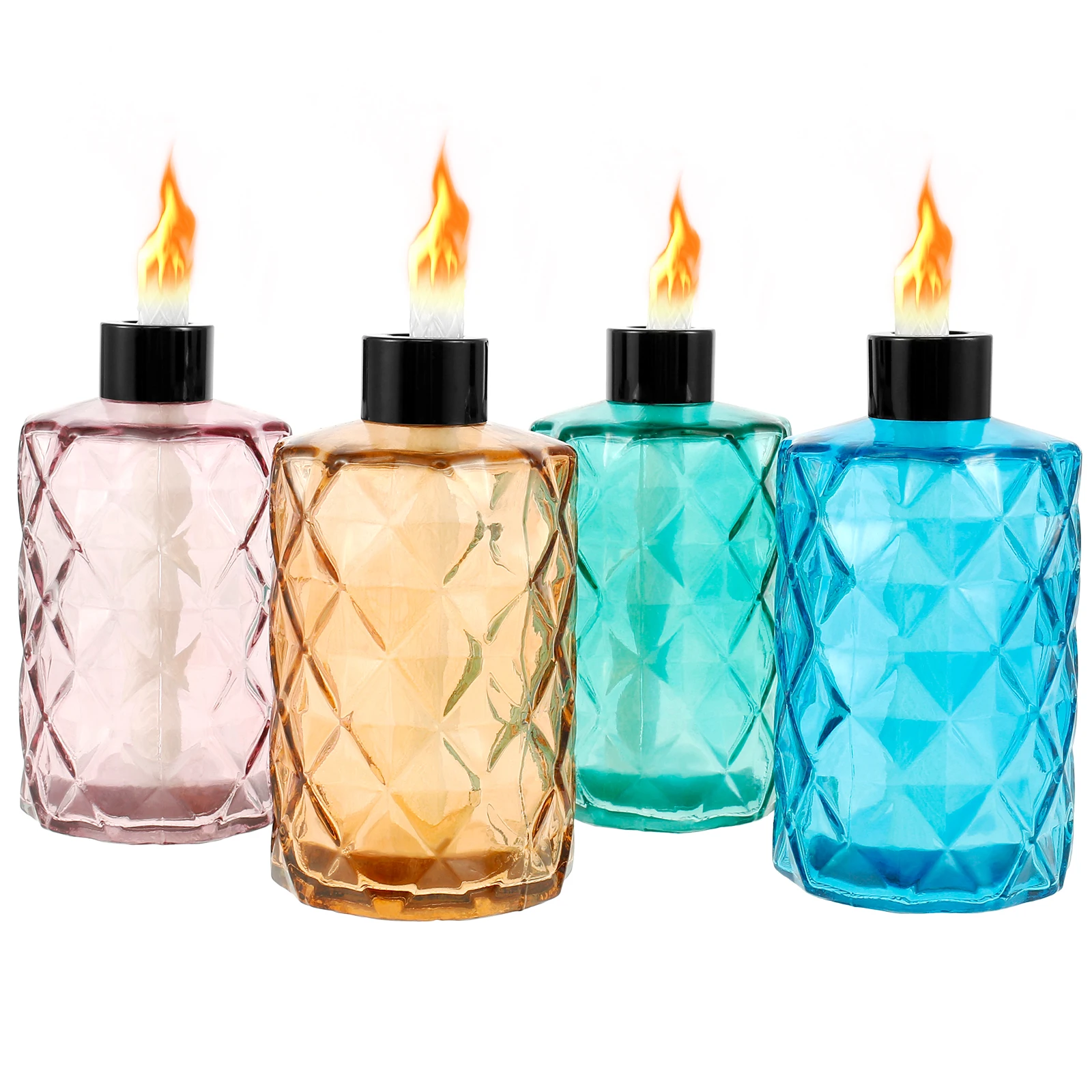 

4 Pack Glass Table Top Torches 4 Colors Table Top Citronella Torch 340ml Refillable Glass Table Torches Decorative Citronella