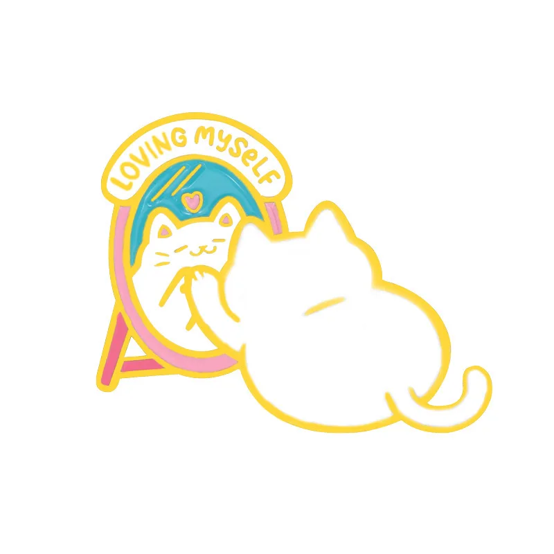 

Cat Look In The Mirror Brooches Cartoon Enamel Pin On Clothes Backpack Hat Lapel Badges Fun Animal Jewelry Gift For Women