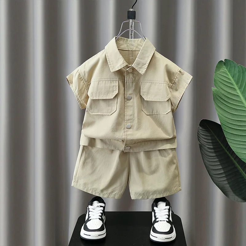 

2 Colors Toddler Baby Boys Summer Outfit Sets 2-10Y Short Sleeve Cargo Shirt + Shorts 2PCS Suits Fashion Children's Clothes Set