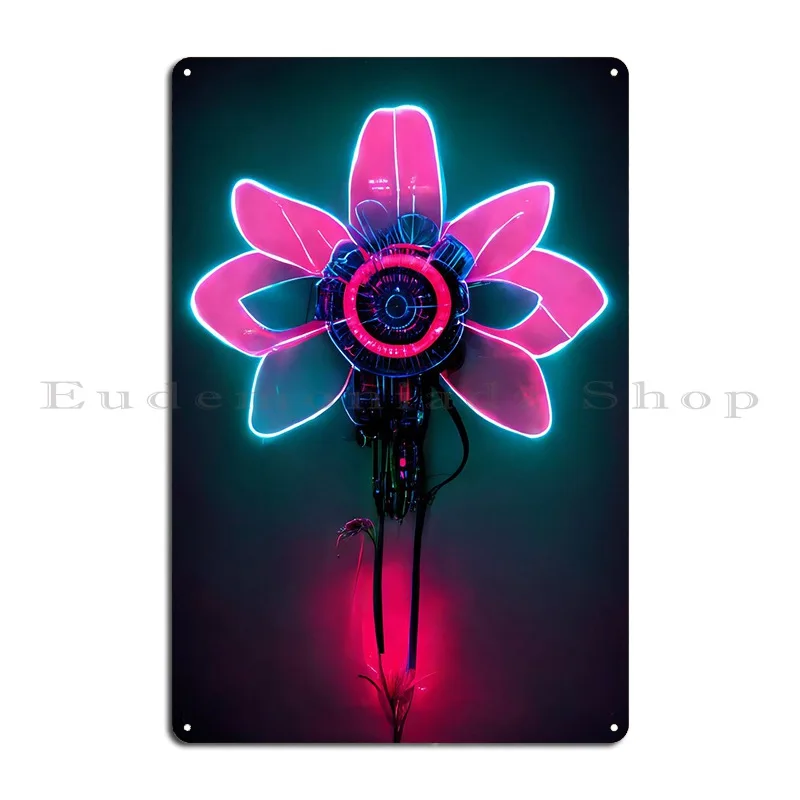 Кибер неоновый Цветок Металлическая вывеска винтажный Настенный декор