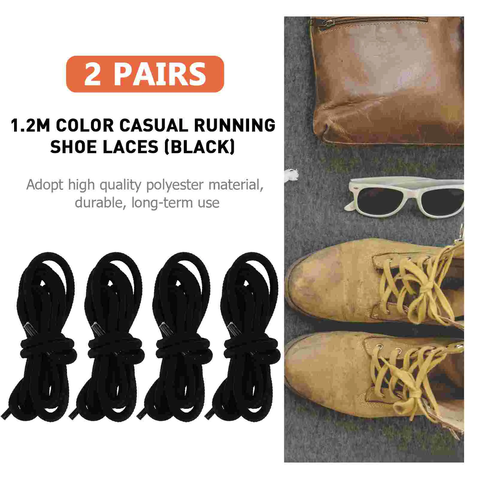 2 Pairs Shoelace Black Decor Shoes Accessory Flat Black Shoe String Polyester Shoe Laces Sneakers