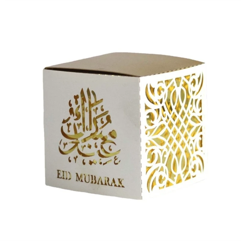 25/50/100pcs Eid Mubarak Paper Box for Gifts Packaging Laser Cut Hollow Chocolate Candy Boxes Covers Wholesale for Ramadan Party