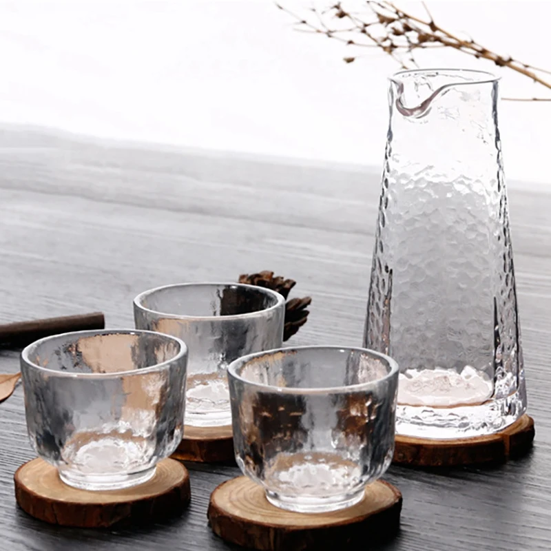 4 шт. прозрачного японского кувшина для сака один кувшин три стакана набор стекла