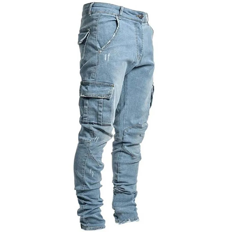 Jeans Men Pants Casual Cotton Denim Trousers Multi Pocket Cargo Jeans Men Street Style Hip Hop Pencil Pants Side Pockets Cargo