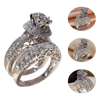 1 pair couple rings shiny cubic zirconia jewelry electroplated exquisite rings for wedding