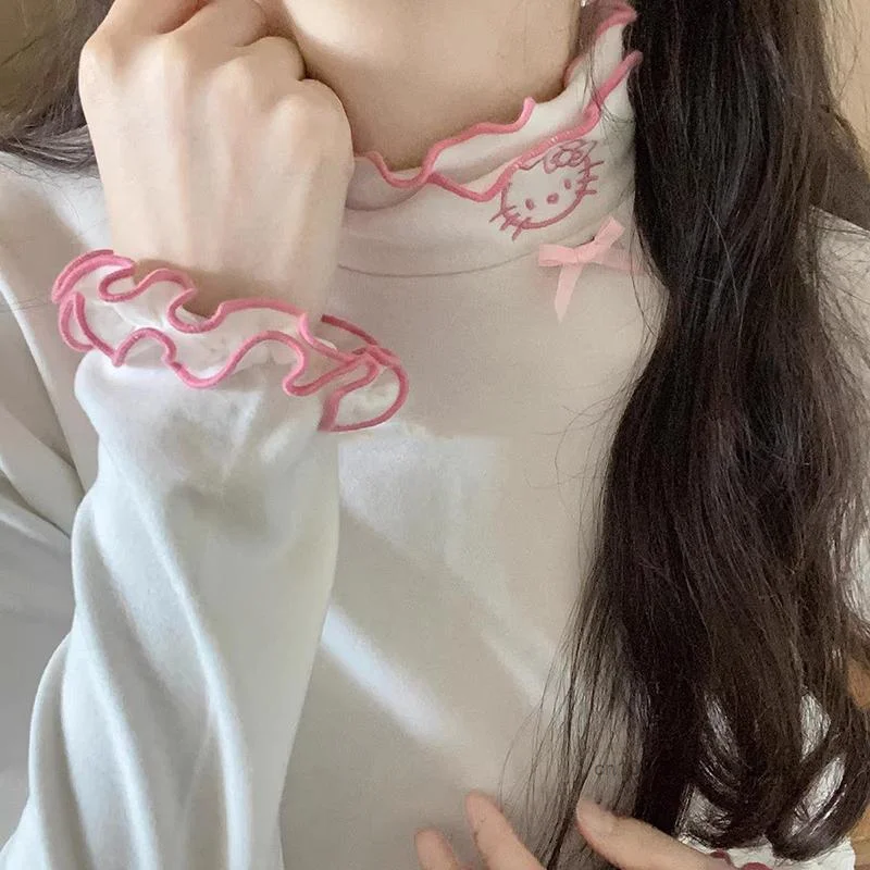 Женская зимняя Мягкая футболка с вышивкой и длинным рукавом