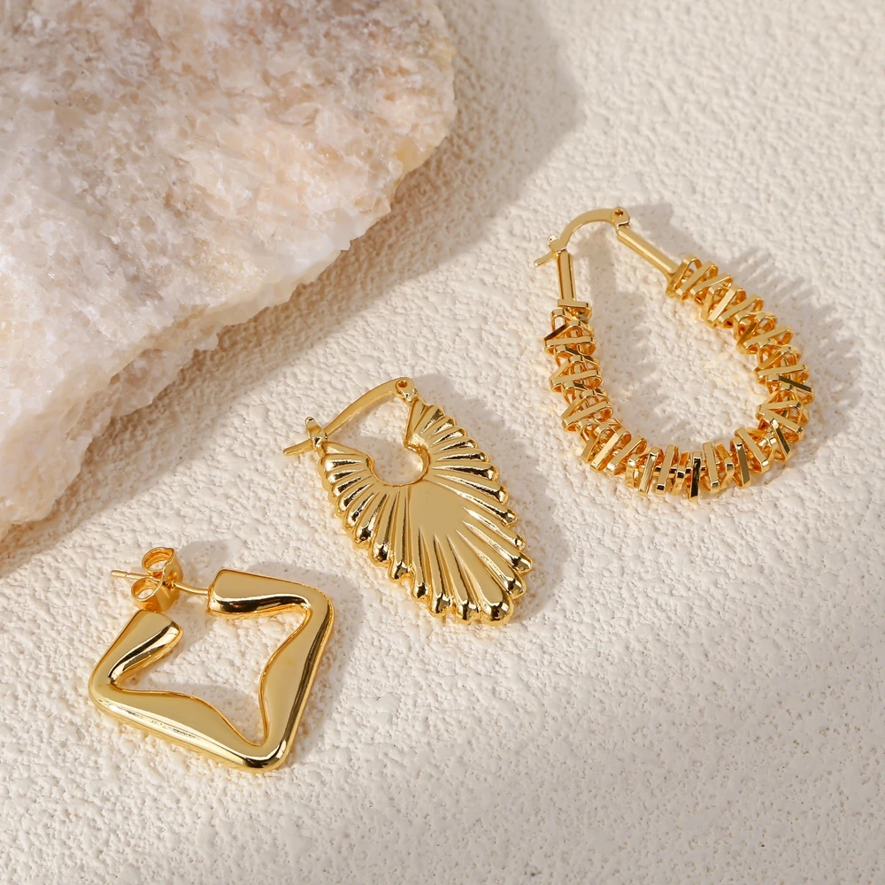 Серьги-кольца HONGTONG золотого цвета с асимметричным рисунком для женщин модные