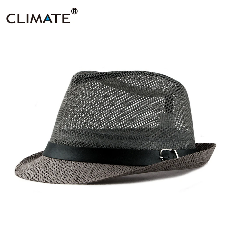 CLIMATE Summer Cool Fedora Men Retro Cool Straw Bowler Hat Breathable Paper Vintage Hat for Men Summer Solid Fedoras Top Hat Cap