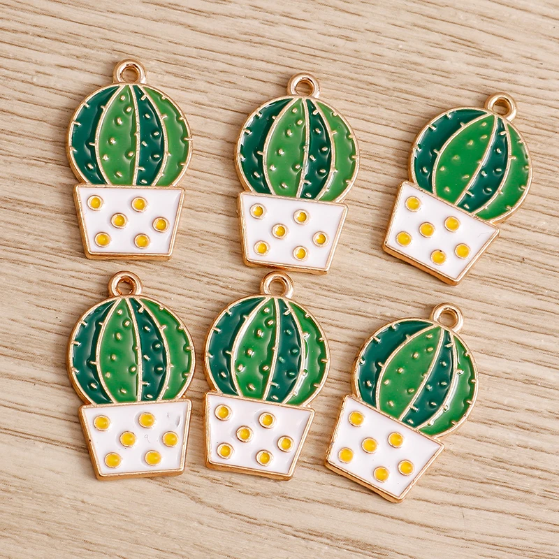 

10pcs 15*25mm Cute Enamel Plant Cactus Charms Pendants Jewelry Making DIY Necklaces Earrings Handmade Bracelets Accessories