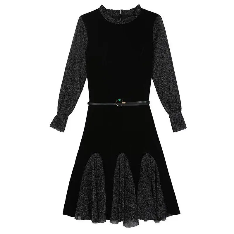 

Hot Autumn and Winter 2023 New Lace Dress O-neck Bodycon Solid Color Dress Vacation Robe Femme Full-Sleeved Women Dress T941