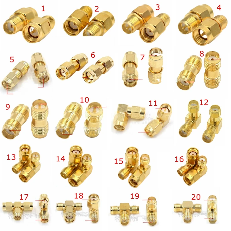 

2Pcs/lot SMA To SMA Male Female Straight Connector 90 Degree Right Angle Tee Type 3Way Splitter RPSMA To RP-SMA Male Adapter RF