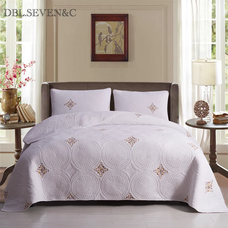 

DBL.SEVEN&C 3pcs cotton luxury Embroidered Bedspread on the bed Plaid Linens double blanket bed linen Bedspreads for bed cover