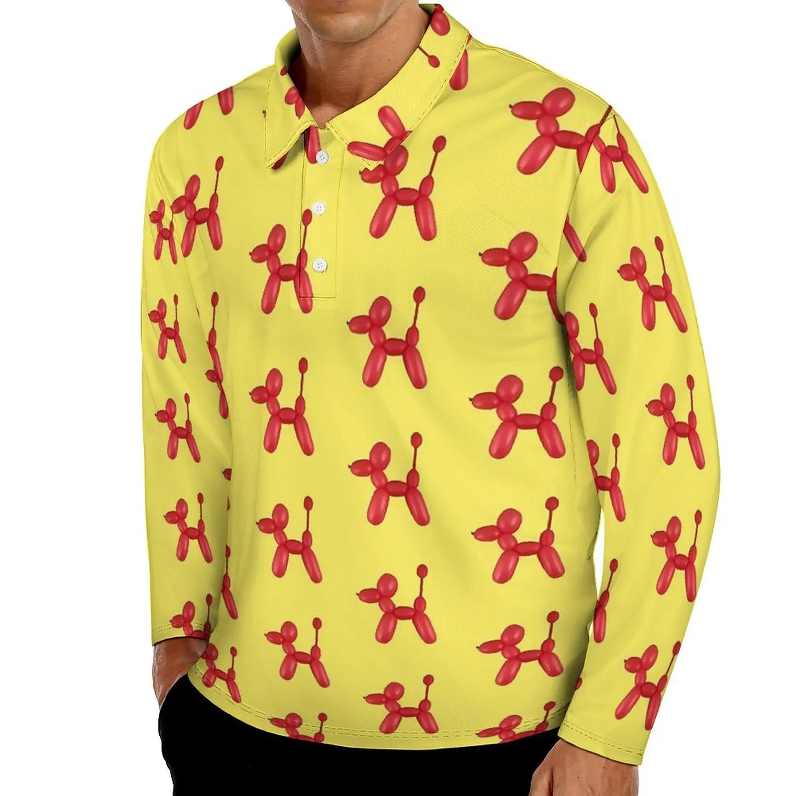 

Футболка-поло мужская с длинным рукавом, Повседневная рубашка с воротником, с рисунком красного воздушного шара, собаки, большие размеры 4XL 5XL, на осень