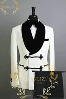 szmanlizi 2022 latest design white waffle plaid men suits double breasted slim fit wedding groom tuxedos prom party blazer pants