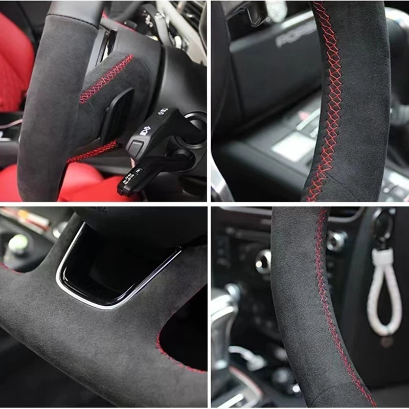 Customized Black Suede Braid Car Steering Wheel Cover For Toyota Avalon Camry Crown 2018-2019 RAV4 2019 Corolla 2018-2020 images - 6