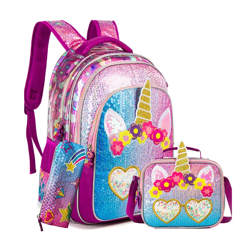 

Unicorn School Bag 13"16" Girls Backpack School Sequin Backpack with Lunch Box Kawaii Backpack Girls School Supplies