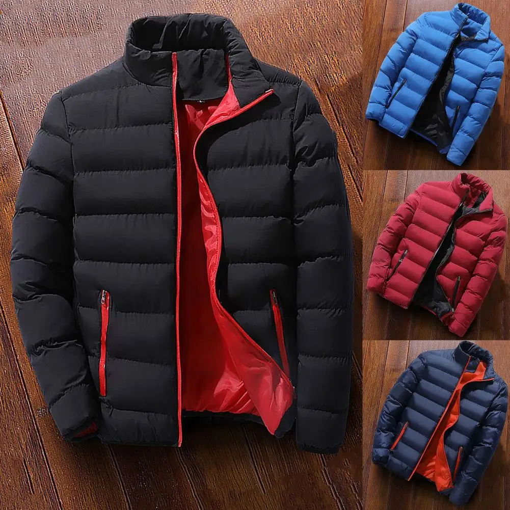 Oversize Men Down Coat Jacket Zipper Windbreak Warm Thick Cardigan Stand Collar Down Outerwear Winter 2021