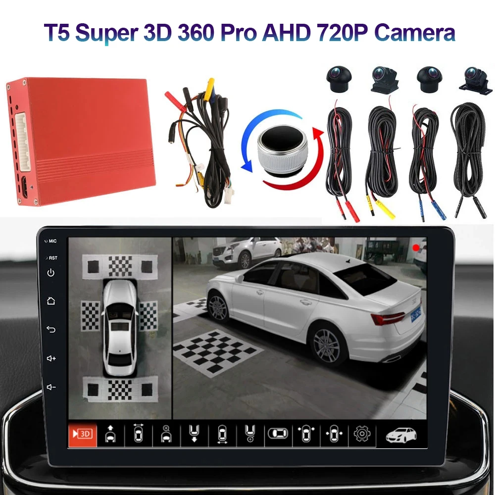 NEW T5 3D 360 PRO AHD Camera Surround View System DVR Driving With Bird View Panorama System Nano Coating Anti-Fog & Rain-Proof
