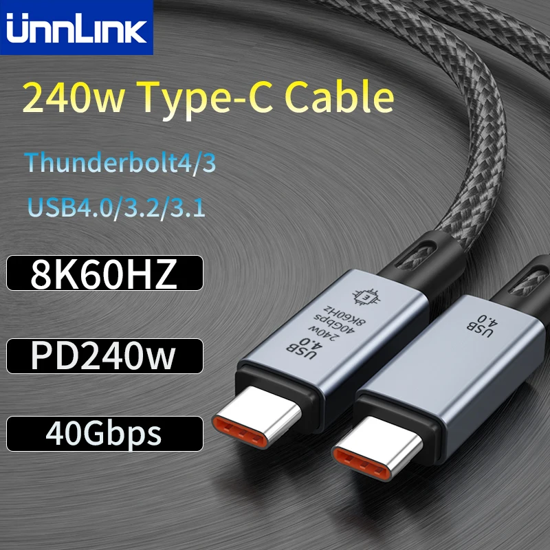 

Unnlink Thunderbolt 4 Video Cable 240W Type-C Fast Charging 8k 60HZ USB C4.0 Cable 40Gbps Data Transfer For Macbook Samsung