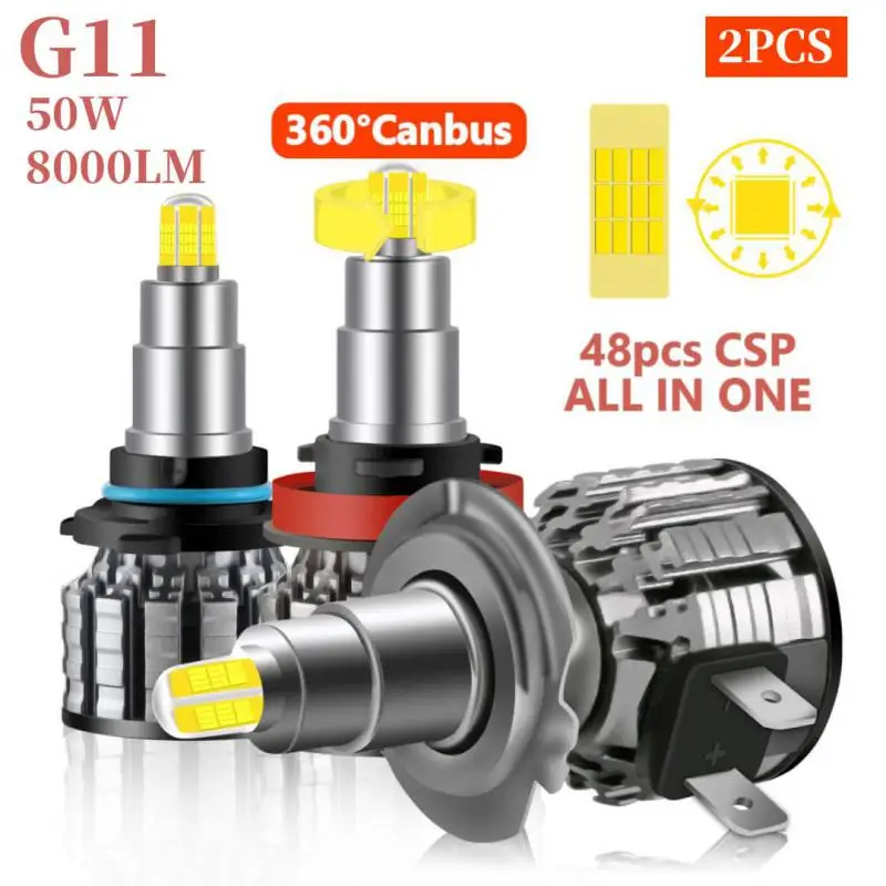 

G11 H1 H7 LED 360 Canbus Headlight 50W 8000LM H11 9005 9006 9012 Led H7 6000K Car Straight Plug LED Bulb Lamps Csp Chip Headlamp