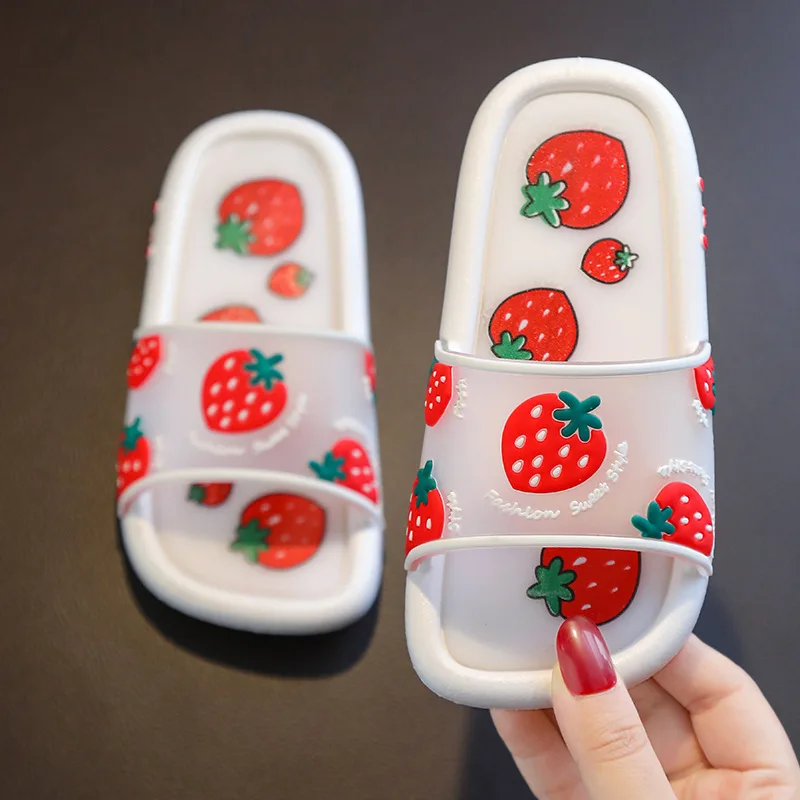 

2-7y Kids Slippers Summer Girls Flip Flops Shoes Flat Heel Fruit Pattern Soft Sole Non-slip Cute Children Footwear H12