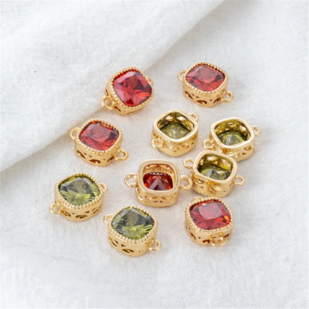 

14k clad gold double hanging 7mm red purple zirconia pendant diy jewelry accessories bracelet necklace pendant