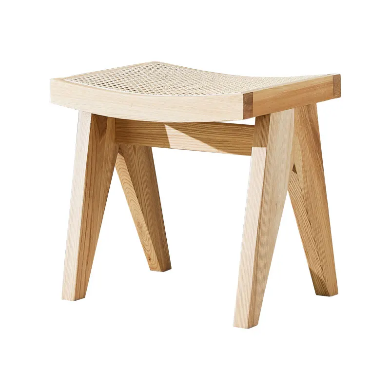 

Yy Nordic Solid Wood Rattan Low Stool Chandigar Log Vintage Bench