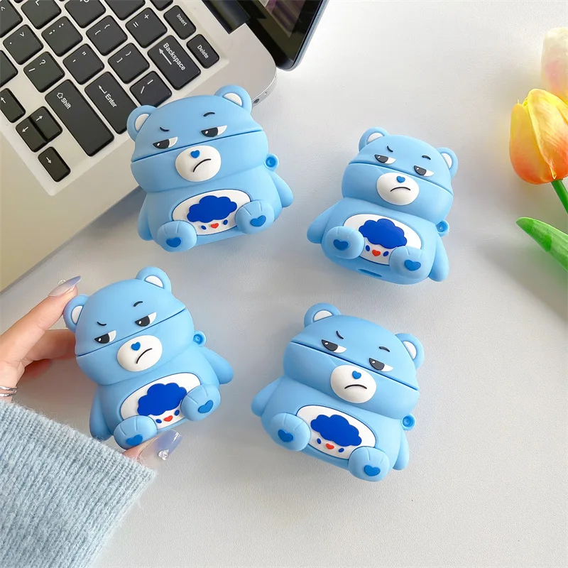 

Cartoon Cute Blue Angry Bear Case for Apple AirPods 1 2 3 Pro Cases Cover IPhone Bluetooth Earbuds Earphone Air Pod Pods Case