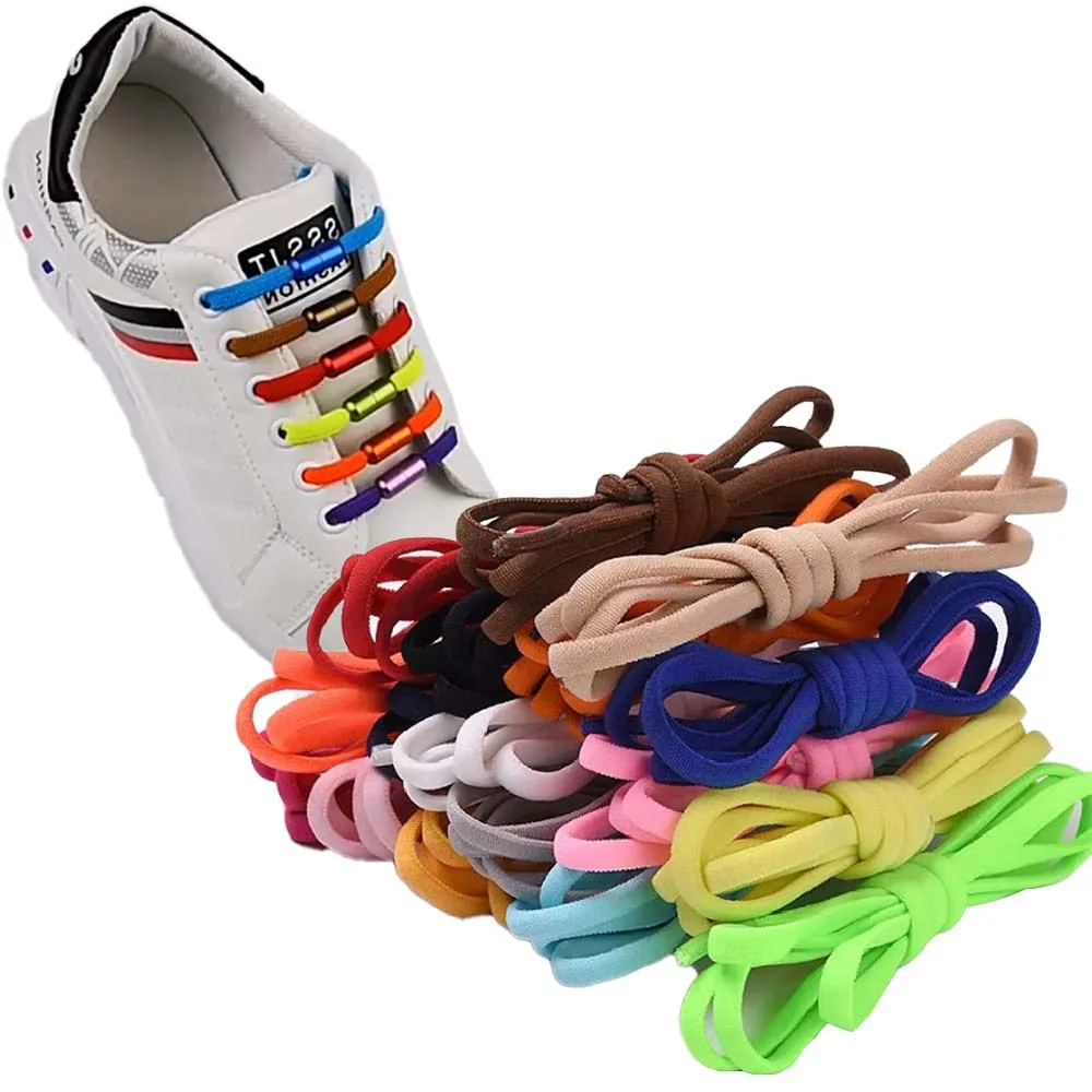 

Press Lock Shoelaces without ties Elastic Laces Sneaker 5MM Widened Round No Tie Shoe laces Kids Adult Shoelace for Shoes