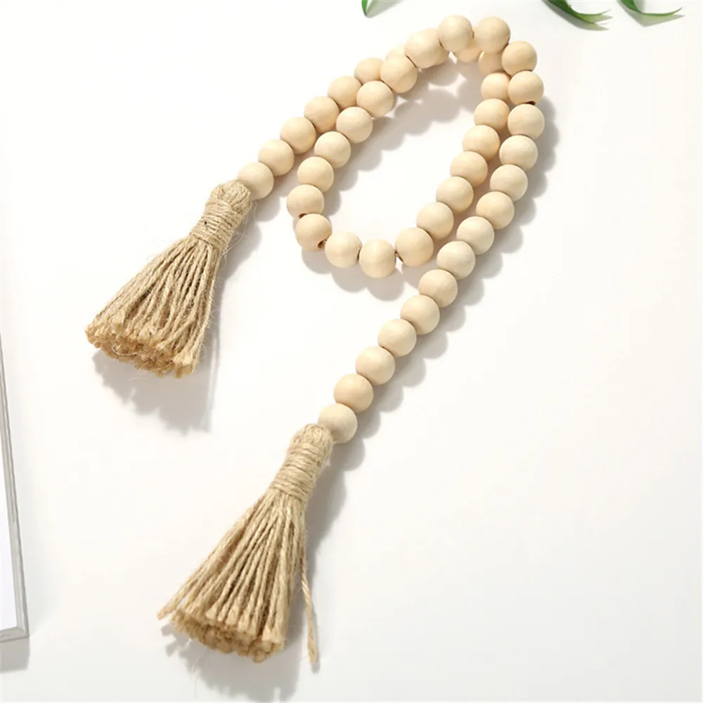 

DIY Ornament Home Decor Farmhouse Tassels String Wood Bead Garland Wall Hanging With Jute Rustic