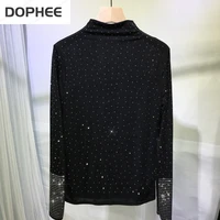 2022 new spring autumn women long sleeve bottoming shirt gypsophila hot drilling black pullover top slimming thin tees trendy
