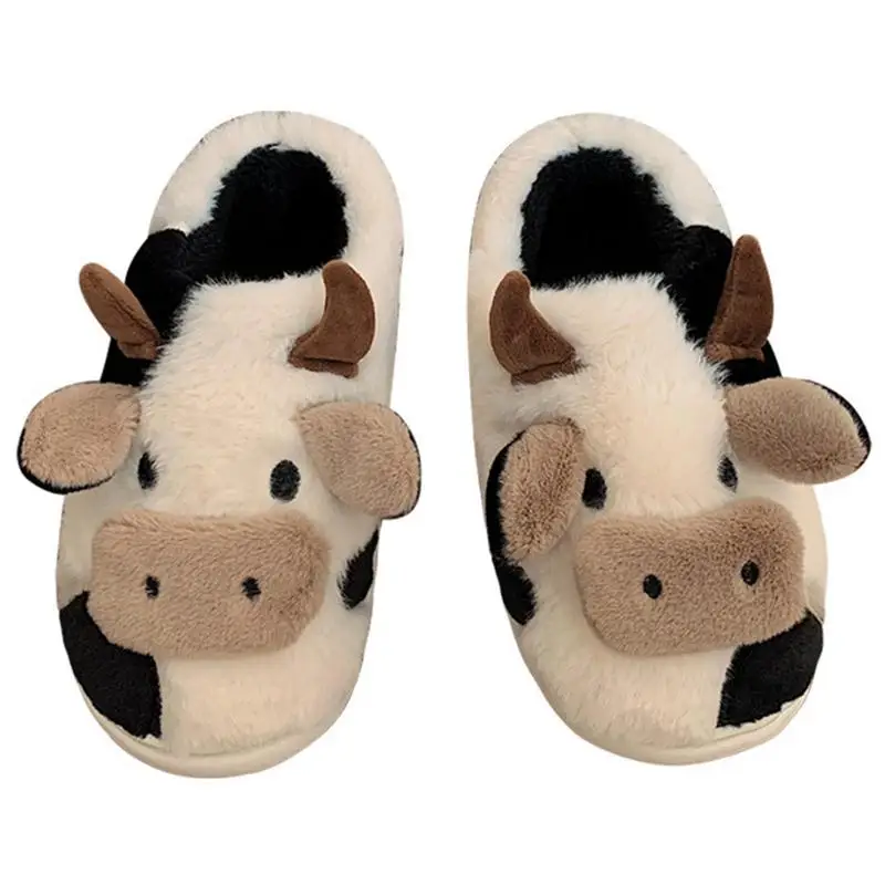 

Winter Fashion Kawaii Fluffy Cow Slippers Cute Animal Slipper For Women Girls Warm Slippers Cartoon Milk Cow Funny Shoes