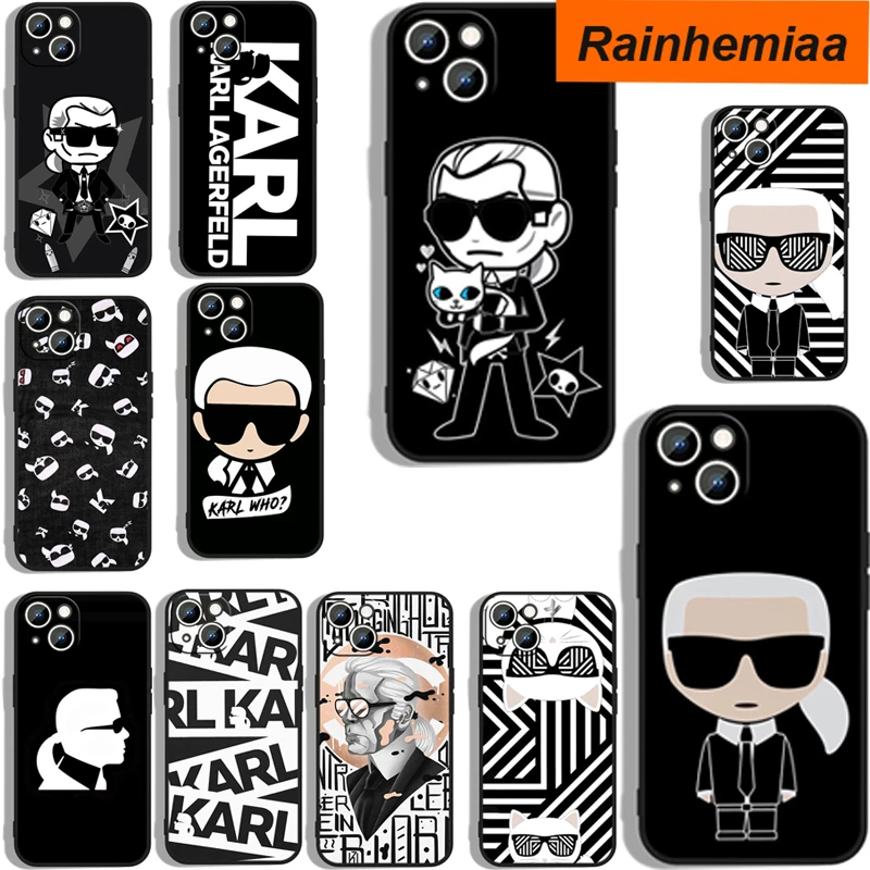 

Rainhemiaa Brand Designer KARLs Soft Silicone Back Phone Case For Apple iPhone 11 12 13 Max Mini 7 8 XR XS Pro Plus Black Cover