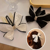 sweet ribbon bow hairpins pearl bowknot banana hair clip pins hairgrips hair accessories fabric korean spring for women adult