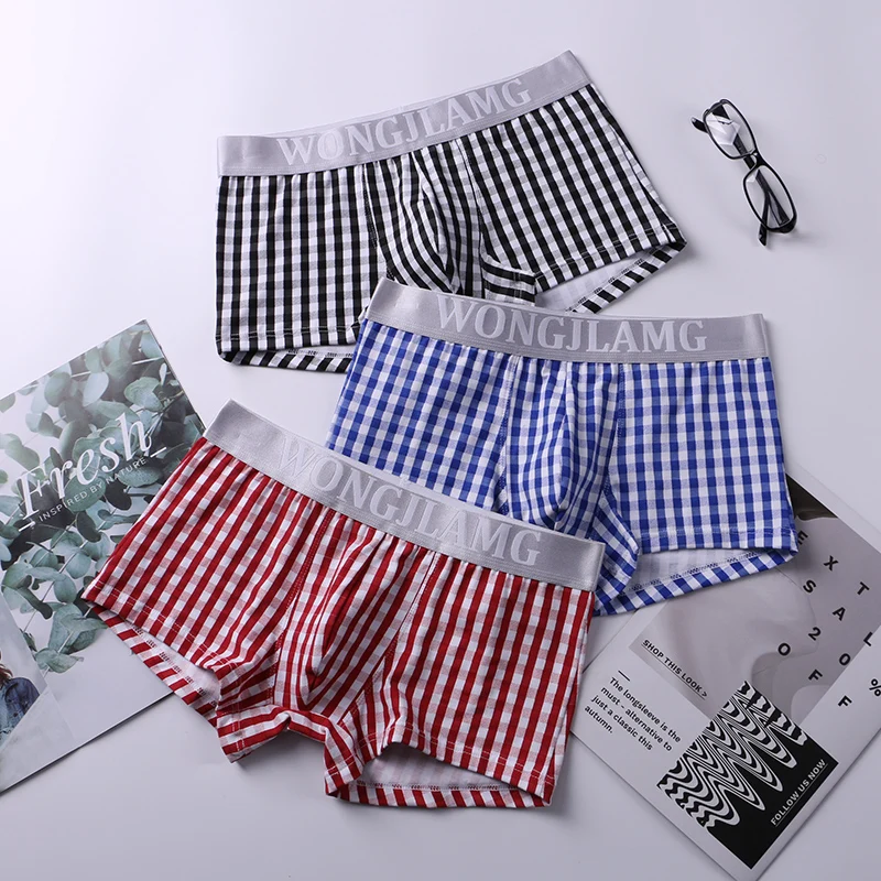 

AIIOU Mens Underwear Men Plaid Boxer Shorts Cotton Underpants Casual Home Breathable Male Panties Shorts Calzoncillos Hombre
