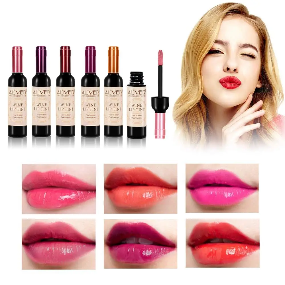 

6 Color Lip Stain Lipstick Liquid Lip Stain Waterproof Long Lasting Lip Gloss Moisturizing Liquid Wine Bottle Lipstick