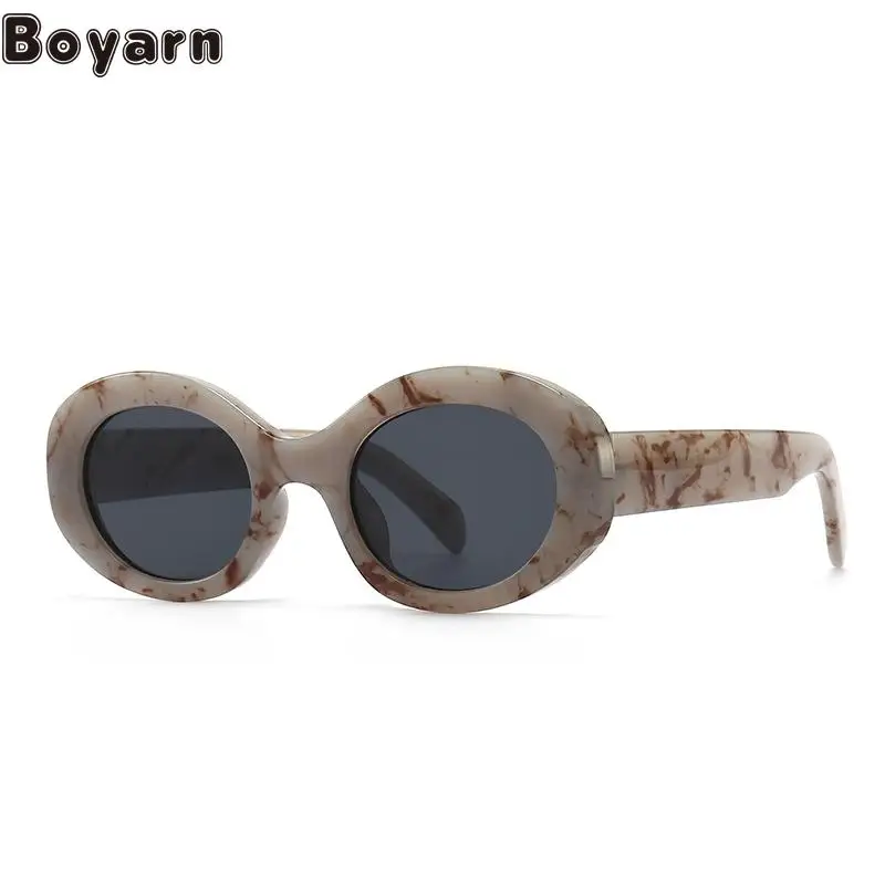 

Boyarn Marble Oval Narrow Sunglasses Fashion Street Photography Charming Modern Sunglasses Women