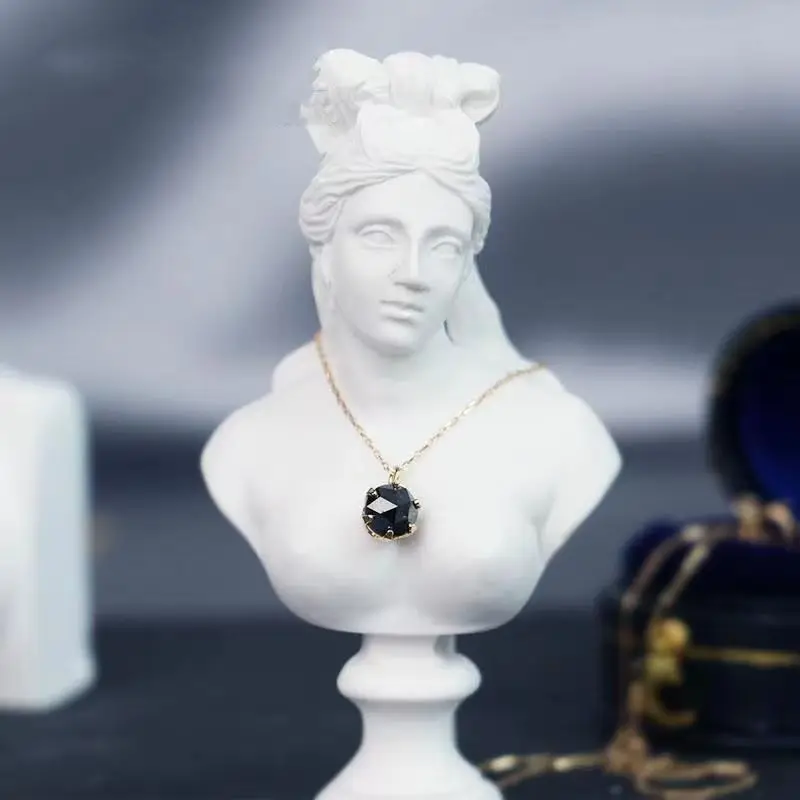 

[Only him]. Japan Made Natural Black Diamond/Black Diamond s925 Sterling Silver Gold Plated Clavicle Chain Necklace Extra Fine