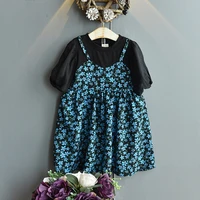girls floral fake two piece princess dress baby girl clothing flower girl dresses korean baby clothes kids dresses for girls