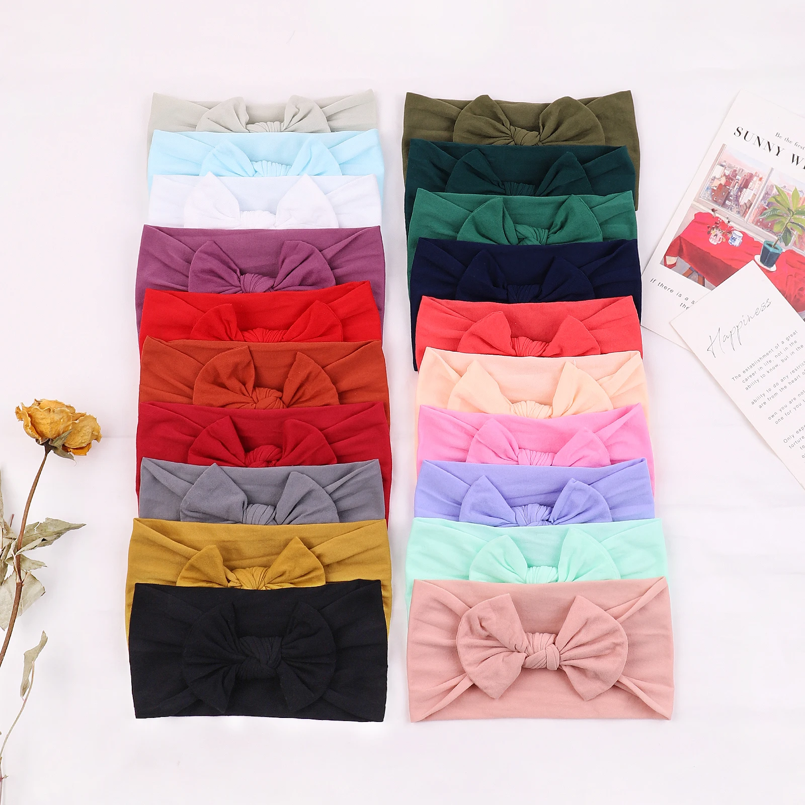 

New Nylon Solid Color Bowknot Baby Headband For Girls Newborn Headbands Elastic Hair Bands Turban Headwear Kids Hair Accessories